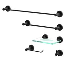 Kit de Acessórios para Banheiro Aço Inox e Metal Preto Fosco Acetinado 5 Itens Modelo Athenas
