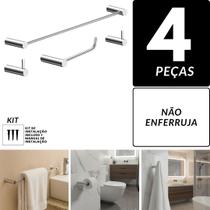 Kit De Acessórios Para Banheiro Alto Brilho Orion 4 Peças Prata 2050or Grego Metal Kit De Acessórios Para Banheiro Alto Brilho Orion 4 Peças Prata 2050or Grego Metal