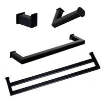 Kit de Acessórios Para Banheiro com 4 Peças em Aço Inox Black Matte Preto Fosco com toalheiro Duplo Stainless