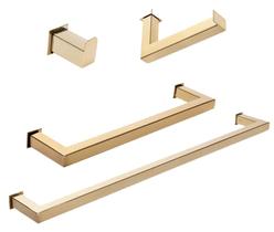 Kit de Acessórios Para Banheiro com 4 Peças em Aço Inox Dourado Linha Larissa Stainless