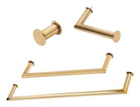 Kit de Acessórios Para Banheiro com 4 Peças em Aço Inox Dourado Linha Tessália Stainless
