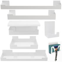 Kit de Acessórios Para Banheiro Com Adesivo 7 Pcs Branco U.ELG Kit de Acessórios Para Banheiro Com Adesivo 7 Pcs Branco U.ELG