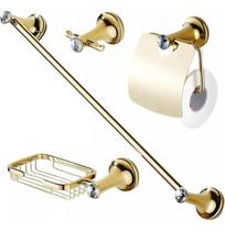 Kit De Acessórios Para Banheiro Dourado Gold Ouro 4 Peças Saboneteira Toalheiro Lavabo Diamante Pedra Organizador Decoração Metal