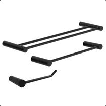Kit de Acessórios para Banheiro Duplo Modelo Orion Preto Fosco Grego Metal