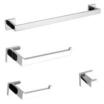 Kit de Acessórios para Banheiro em Aço Inox Cromado 4 Peças Luxo Soft Inox Kit de Acessórios para Banheiro em Aço Inox Cromado 4 Peças Luxo Soft Inox