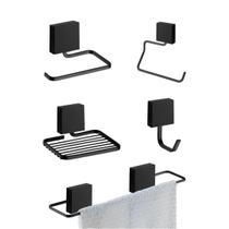 Kit de acessórios para banheiro fixação por adesivo linha fixare preto Kit de acessórios para banheiro fixação por adesivo linha fixare preto