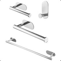 Kit de Acessórios para Banheiro Lavabo em Aço Inox 304 Brilhante Linha Luxo Suportes para Toalha e Papel