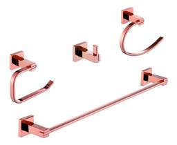 Kit de Acessórios Para Banheiro / Lavabo Super Luxo Completo 4 Peças Metal - Rose Gold - BA004RG