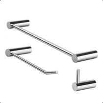 Kit de Acessórios para Banheiro Modelo Orion Prata Alto Brilho 3 Peças Grego Metal