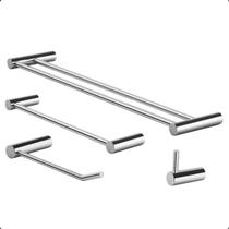 Kit de Acessórios para Banheiro Modelo Orion Prata Alto Brilho 4 Peças Grego Metal