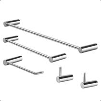 Kit de Acessórios para Banheiro Modelo Orion Prata Alto Brilho 5 Peças Grego Metal
