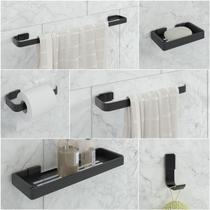 Kit De Acessórios Para Banheiro Preto 6 Peças Linha Stander
