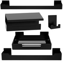 Kit de Acessórios Para Banheiro Preto Com Adesivo 5 Pcs UN.ELG