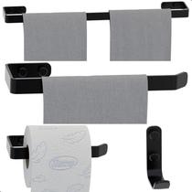 Kit de Acessórios Para Banheiro Preto Fosco 4 Peças UN.Plus Kit de Acessórios Para Banheiro Preto Fosco 4 Peças UN.Plus