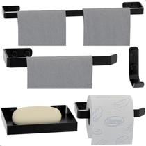 Kit de Acessórios Para Banheiro Preto Fosco 5 Peças UN.Plus Kit de Acessórios Para Banheiro Preto Fosco 5 Peças UN.Plus