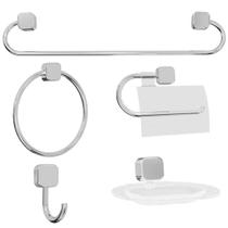 Kit De Acessorios Para Banheiro Samba Quadrado 5 Pecas Cromado - Japi Kit De Acessorios Para Banheiro Samba Quadrado 5 Pecas Cromado - Japi