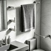 Kit De Acessórios Para Banheiro Troia 4 Peças Escovado De Box, Pia e Lavabo Grego Metal Kit De Acessórios Para Banheiro Troia 4 Peças Escovado De Box, Pia e Lavabo Grego Metal