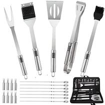 Kit de acessórios para churrasco - 20pcs Stainless BBQ Grill Tools Set for Smoker Camping Barbecue Grilling Tools BBQ Utensil Set Outdoor Cooking Tool Set with Canvas Bag Gift for Thanksgiving Day, Natal