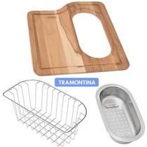 Kit de Acessórios Para Cuba Tramontina Morgana 60Fx com Tábua, Cesto Coador e Cesto Aramando Kit de Acessórios Para Cuba Tramontina Morgana 60Fx com Tábua, Cesto Coador e Cesto Aramando