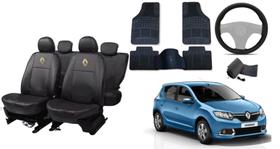 Kit de Acessórios para Sandero 16-24: Capa de Couro + Tapete + Capa de Volante