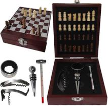 Kit de Acessórios Para Vinho Luxo com Jogo de Xadrez madeira - Unyhome
