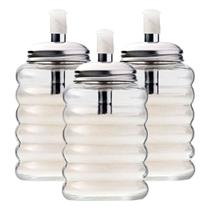 Kit De Açucareiros De Vidro Com Bico Dosador Tampa Em Inox Com 3 Peças