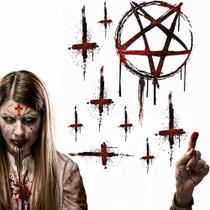 Kit de Adesivos de Halloween de Terror Vinil para Janela e Parede com Pentagrama Cruzes e Possuída