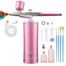 Kit de aerógrafo com compressor Bornbyme para pintura de unhas rosa Kit de aerógrafo com compressor Bornbyme para pintura de unhas rosa