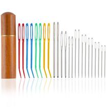 Kit de agulhas de costura ABEJFIC 24 unidades com caixa de madeira em aço inoxidável