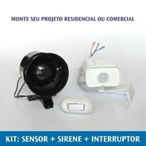 Kit de Alarme Sensor de Movimento MA e Sirene Interruptor Bivolt Segurança