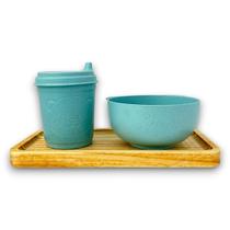 Kit de Alimentação Bebê Infantil Copo Bowl Bandeja Madeira