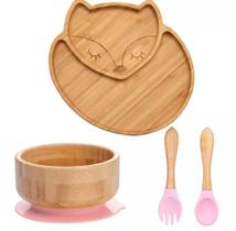 Kit de alimentação de bambu raposa. Com ventosa ideal para blw, montessoriano. Kit com 4 itens. Kit de alimentação de bambu raposa. Com ventosa ideal para blw, montessoriano. Kit com 4 itens.