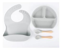 Kit De Alimentação Infantil Bebê Em Silicone Com Ventosa 4pc