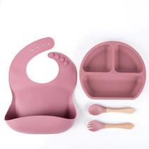 Kit De Alimentação Infantil Bebê Em Silicone Com Ventosa 4pc - Silicone Livre BPA