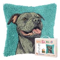 Kit de Almofada em Latch Hook DIY com Desenho de Pitbull Cartoon 43 x 43 cm