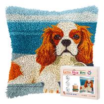 Kit de almofada em ponto russo DIY com cachorro Cavalier fofo 43 x 43 cm Kit de almofada em ponto russo DIY com cachorro Cavalier fofo 43 x 43 cm