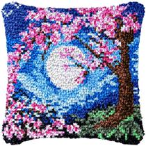 Kit de Almofada Latch Hook DIY Lua Azul e Árvore de Cerejeira 43x43 cm