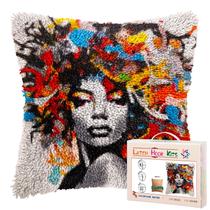 Kit de Almofada Latch Hook DIY Mulher Africana Abstrata 43 x 43 cm