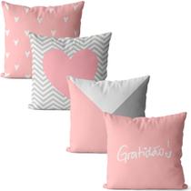 Kit de Almofadas Com Enchimento Para Sala 4pçs rosa e cinza Kit de Almofadas Com Enchimento Para Sala 4pçs rosa e cinza