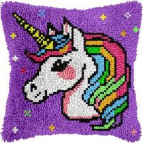 Kit de almofadas Latch Hook Unicorn Princess para adultos/crianças 43x43cm
