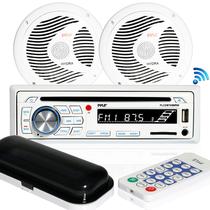 Kit de alto-falantes com receptor estéreo Pyle Marine - Console digital LCD embutido Bluetooth e microfone alto-falantes à prova d'água de 6,5” (2) com leitor de rádio MP3/USB/SD/AUX/FM e controle remoto - Pyle PLCDBT65MRW
