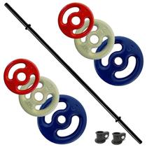 Kit De Anilhas Emborrachadas 16 Kg + Barra Polipump 1,30m Kit De Anilhas Emborrachadas 16 Kg + Barra Polipump 1,30m