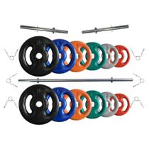 Kit de Anilhas Emborrachadas 50 Kg + 02 Barras de 40cm + 01 Barra de 150cm