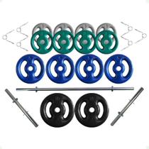 Kit de Anilhas Emborrachadas 60 Kg + 02 Barras de 40cm + 01 Barra de 150cm