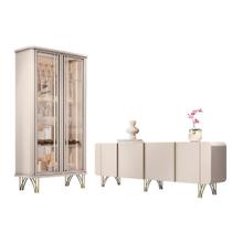 Kit de Aparador Buffet Saluti e Cristaleira Evora Pés de Aço Kit de Aparador Buffet Saluti e Cristaleira Evora Pés de Aço