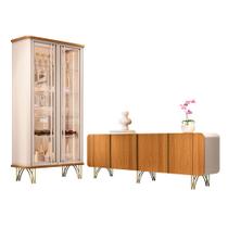 Kit de Aparador Buffet Saluti e Cristaleira Evora Pés de Aço