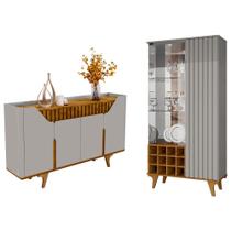 Kit de Aparador Tamisa e Cristaleira Elba Pés Madeira Maciça