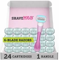 Kit de Aparelho de Barbear Feminino ShaveMOB com 6 Lâminas e 24 Refil Kit de Aparelho de Barbear Feminino ShaveMOB com 6 Lâminas e 24 Refil
