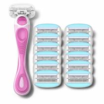 Kit de Aparelho de Depilar Feminino Shavemob 6 Lâminas com Cabeça Flexível e 12 Refil Kit de Aparelho de Depilar Feminino Shavemob 6 Lâminas com Cabeça Flexível e 12 Refil