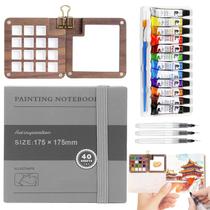 Kit de aquarela, conjunto de viagem, escova de caixa de madeira de 12 cores